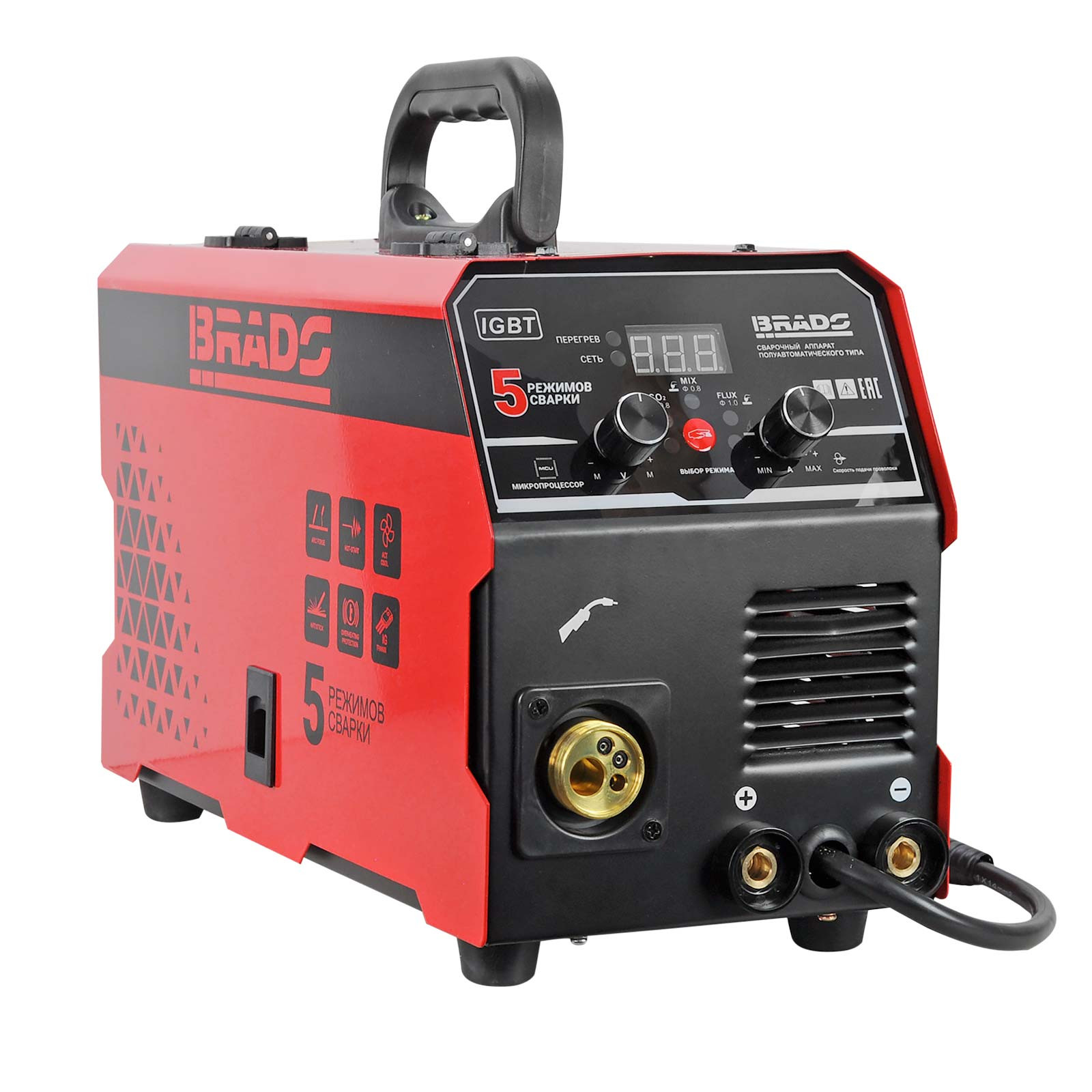 Полуавтомат сварочный BRADO MIG/MMA-220L-28 (220А; МИКРОПРОЦЕССОР; MIG/FLUX/MMA/TIG; еврорукав 3м)