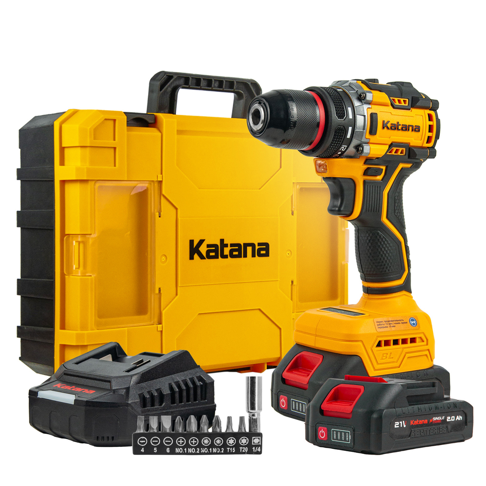 Дрель-шуруповерт аккумуляторный Katana HD Line BCD5501 (21В,Бесщеточн.,2акк,2А/ч,Li-ion,10бит,кейс)